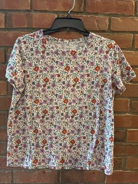 LOFT White Tee with Pink & Orange Floral Print